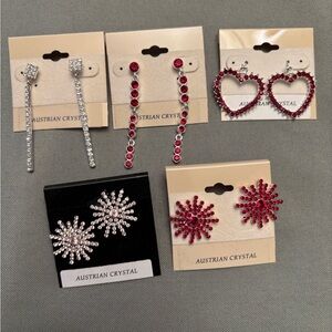 Red and Silver and Pink Earrings Set